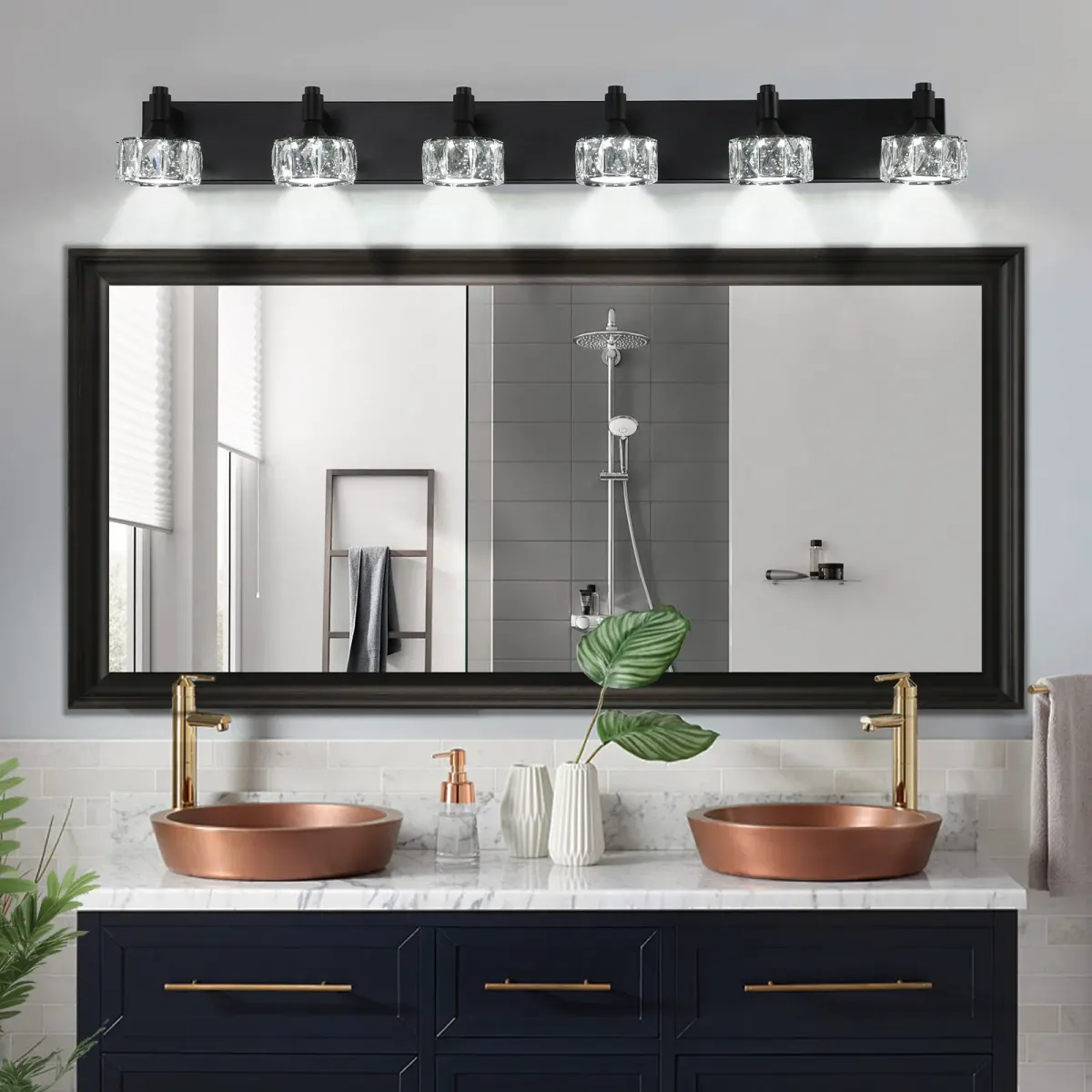 Crystal vanity bar, 4–6 lights, 6 lights, black, view 4