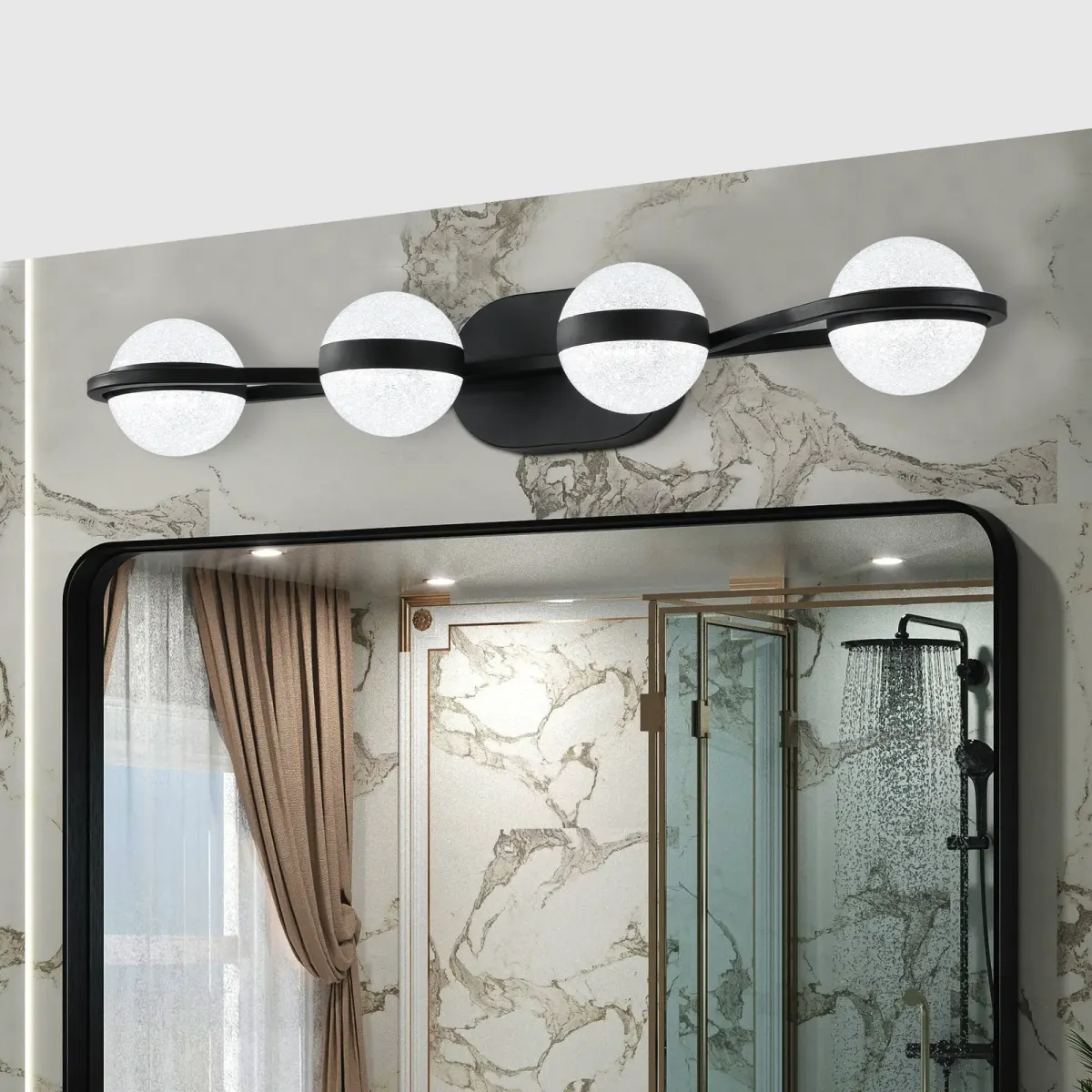 Acrylic crystal vanity bar, 4 lights, black