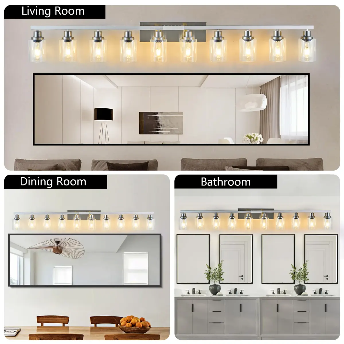 Clear glass vanity bar, 10 lights, chrome, manufacturer image 2