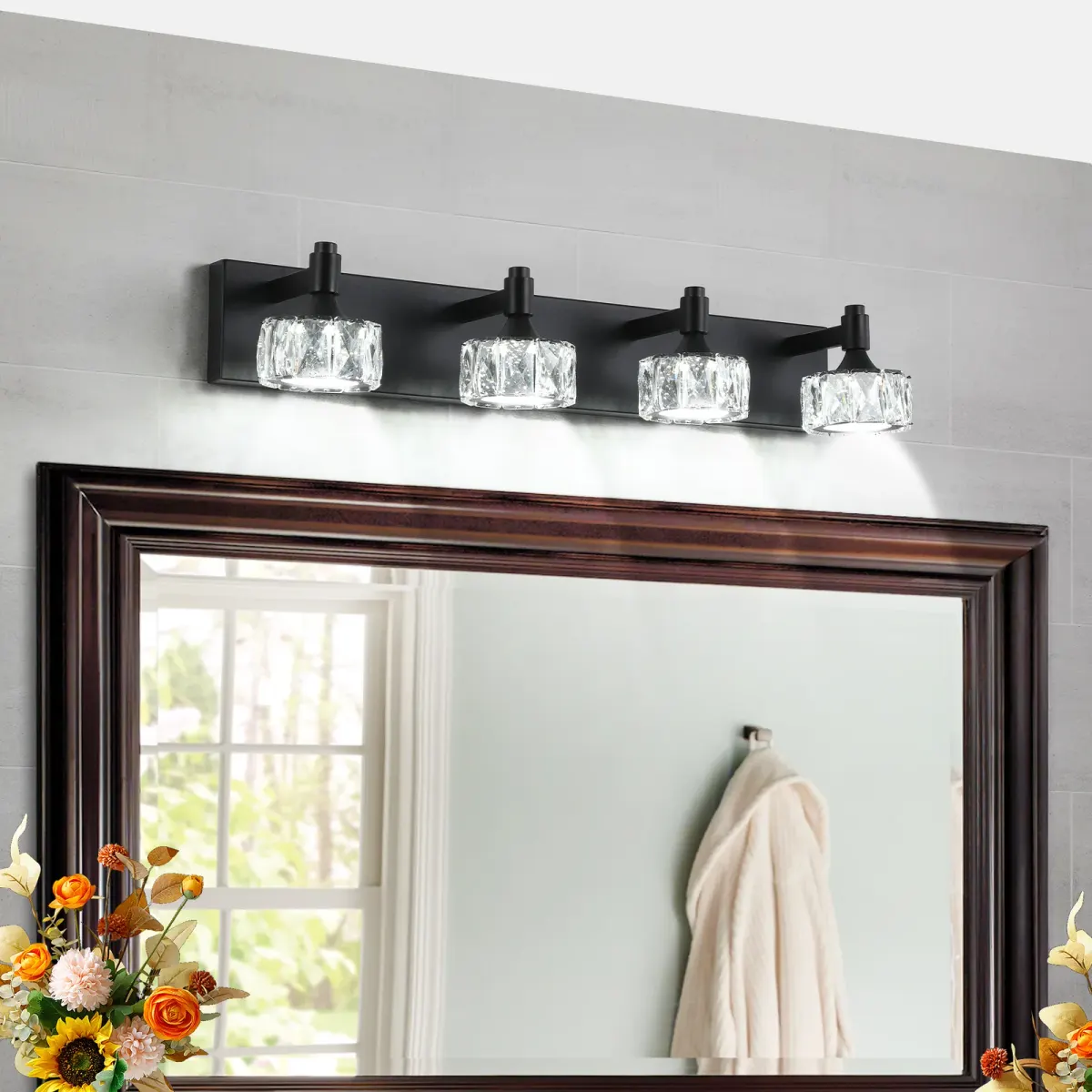 Crystal vanity bar, 4–6 lights, 4 lights, black, view 2