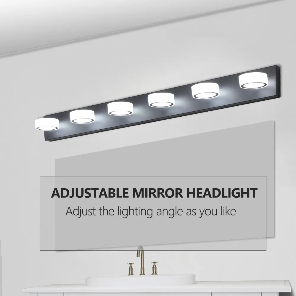 Acrylic shade vanity bar, 6 lights, black, manufacturer image 1