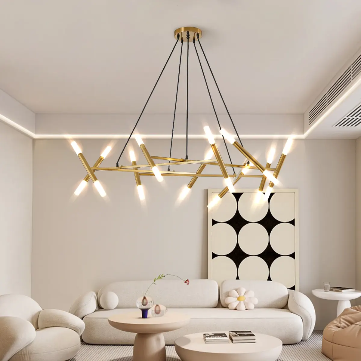 Branch chandelier with frosted tubes, 40.9 in, gold, view 4