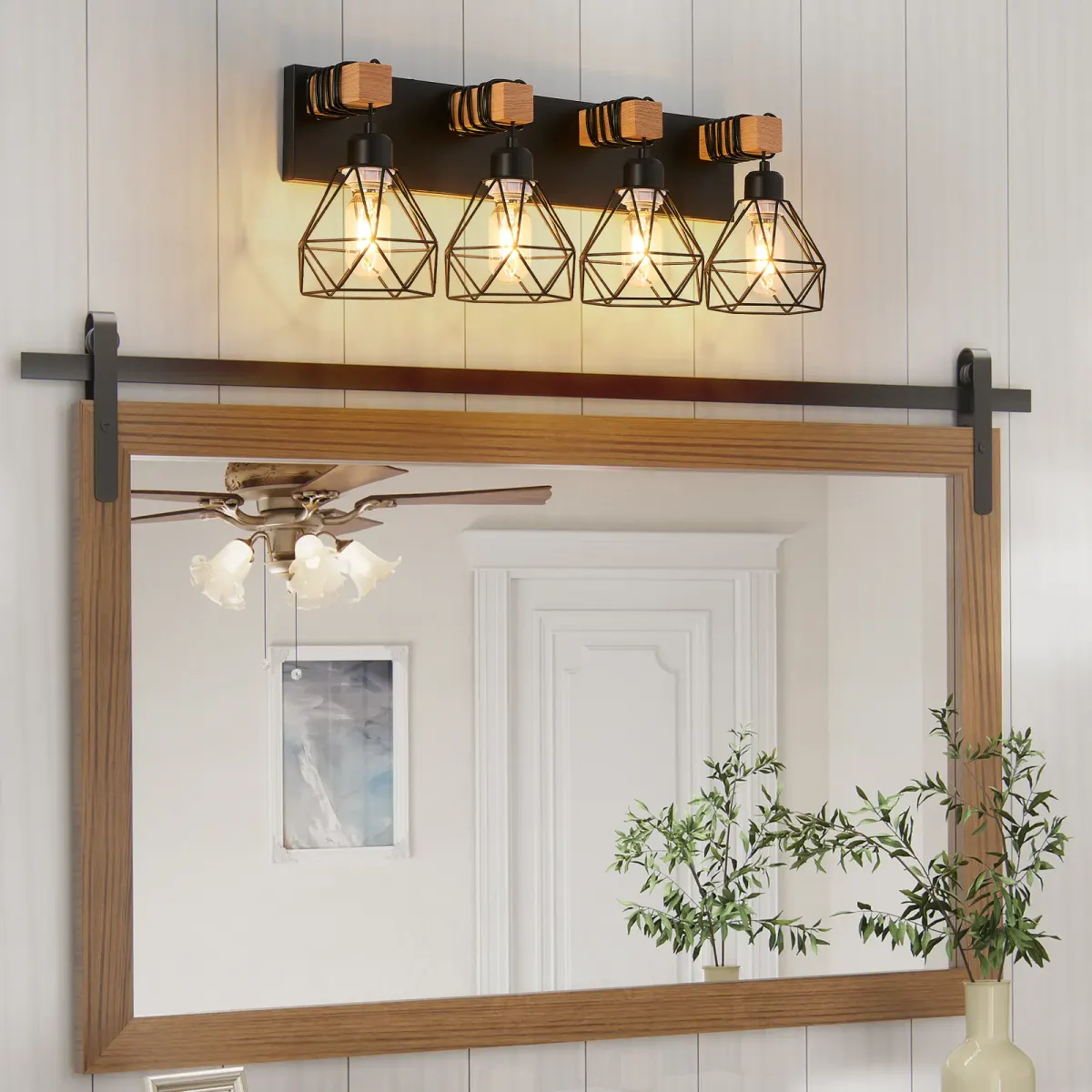 Cage vanity bar, 4 lights, black, manufacturer image 3