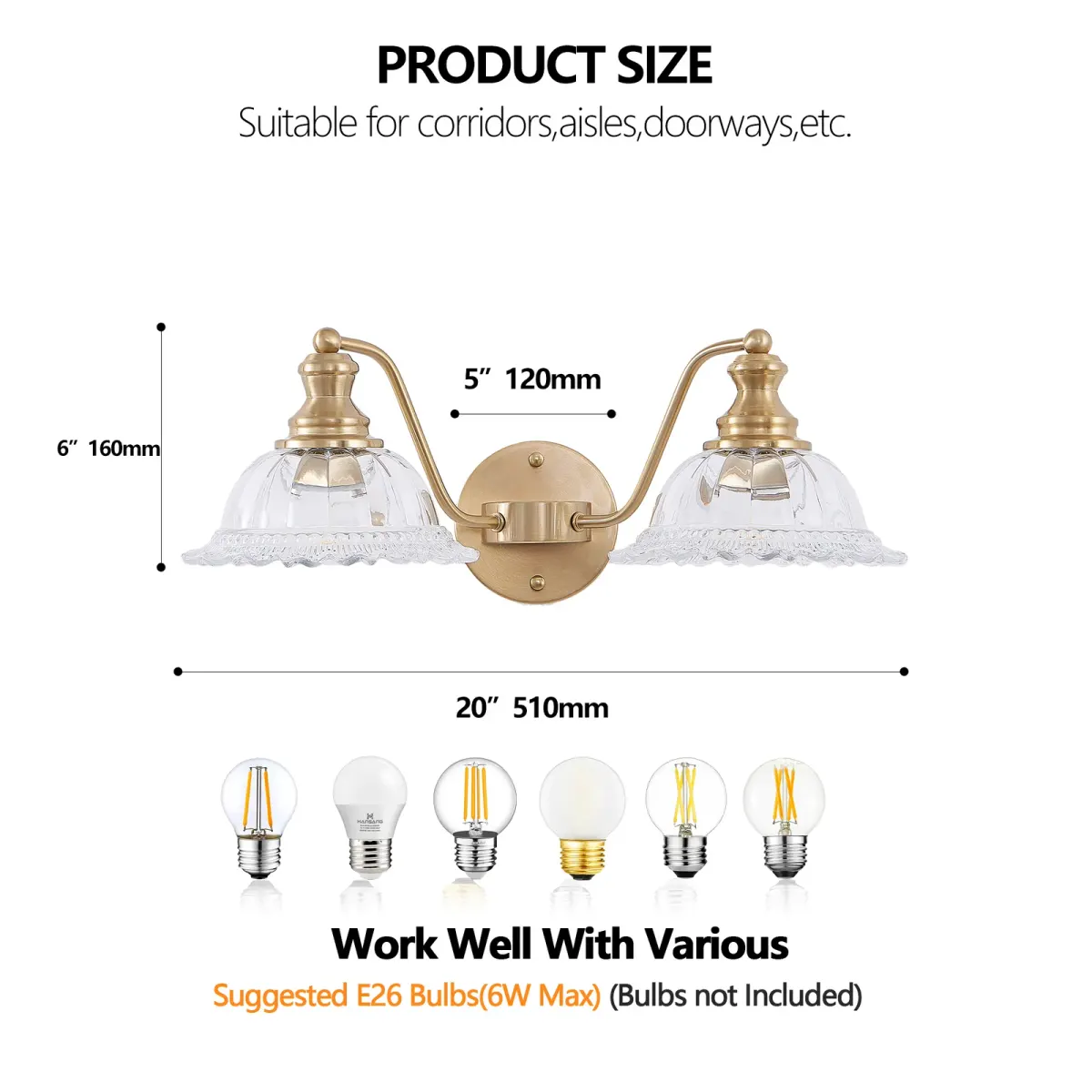 2-light vanity light, gold, dimension drawing 2