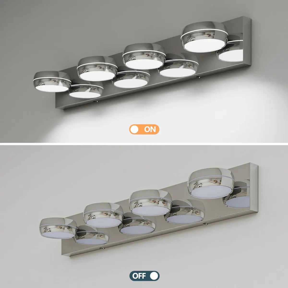 Swivel-head LED vanity light, 4 lights, chrome, view 2