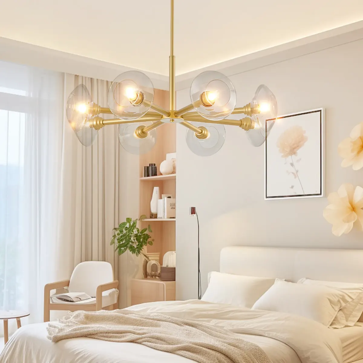 8-light clear glass sputnik chandelier, gold, view 4