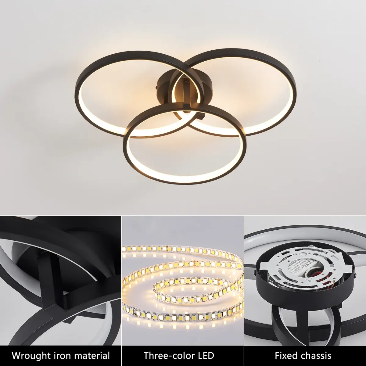 Flush mount, 19.7 in, black, manufacturer image 2