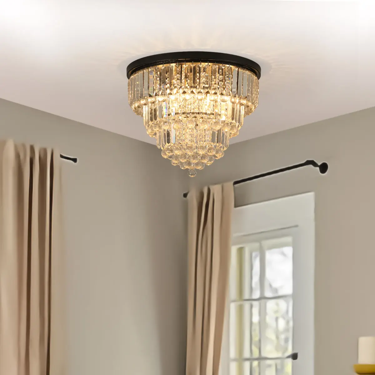 6-light crystal chandelier, black