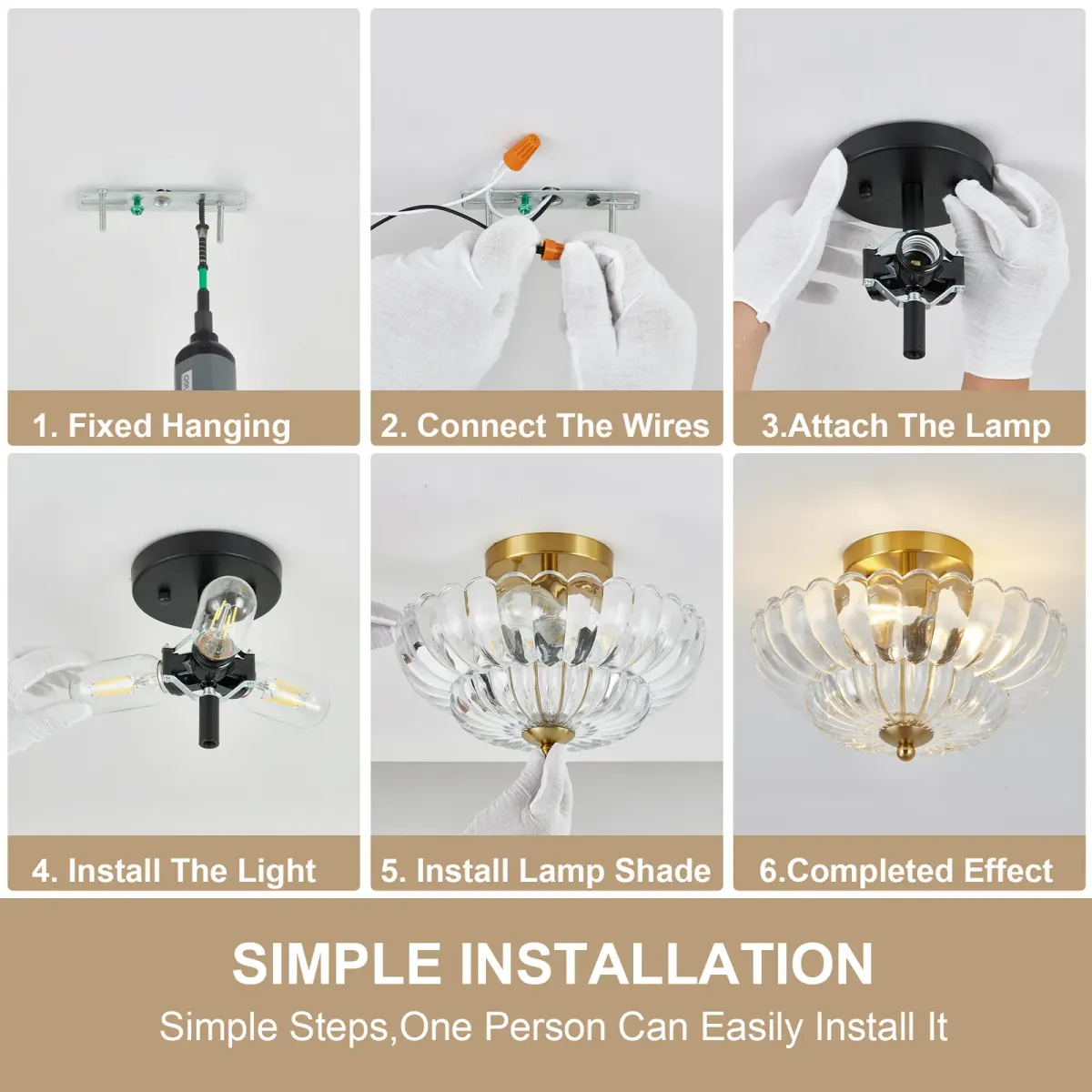 Glass semi-flush mount, 3 lights, gold+clear, manufacturer image 3