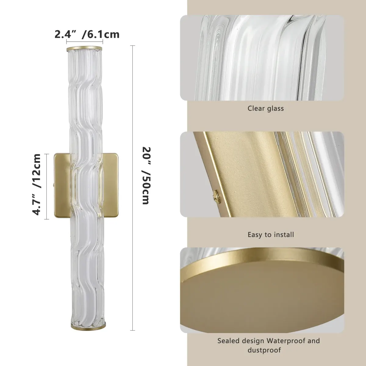 Crystal vanity bar, 4.7 in, gold, view 7