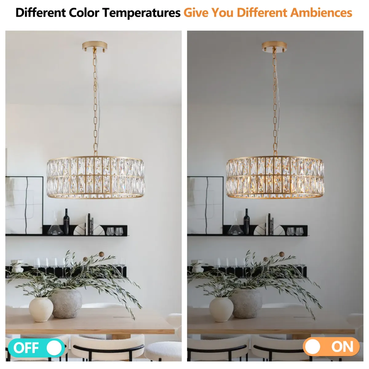 6-light crystal drum chandelier, gold, manufacturer image 1