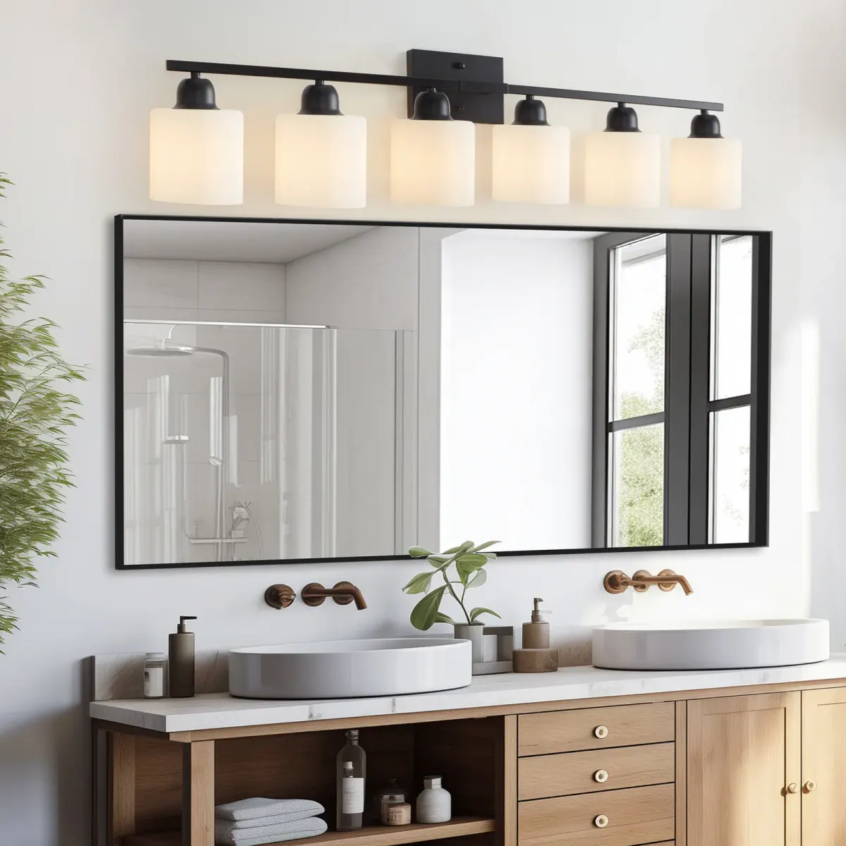Frosted glass vanity bar, 6 lights, black, view 4