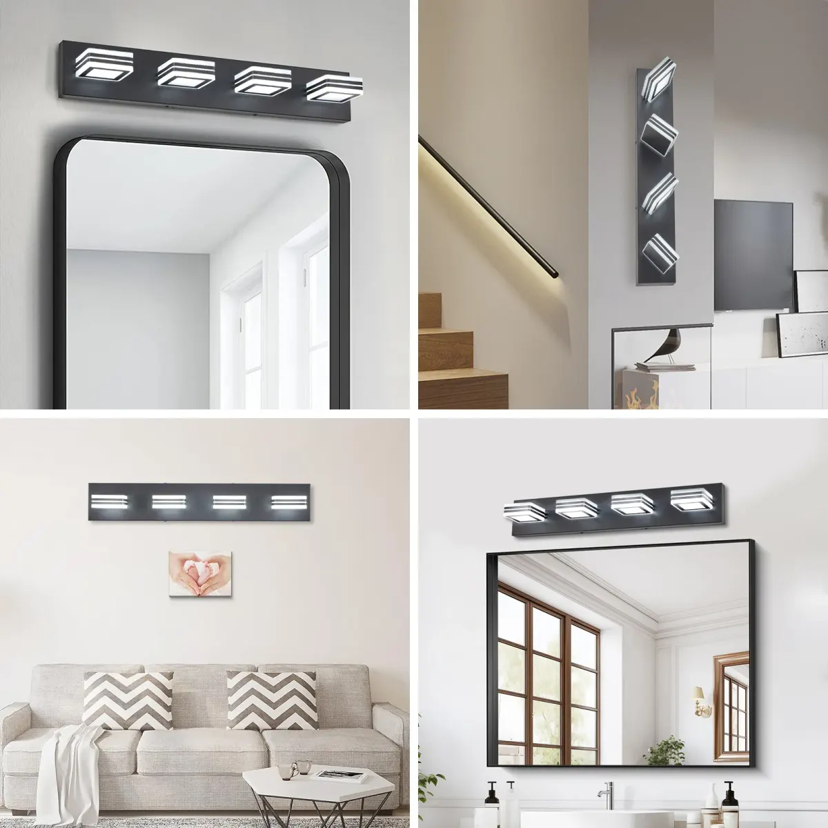 Square acrylic vanity bar, 4 lights, black, view 4
