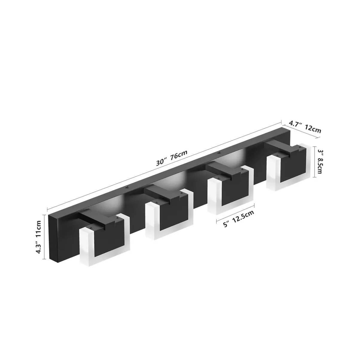 Up-and-down LED vanity bar, 4 lights, black, view 5