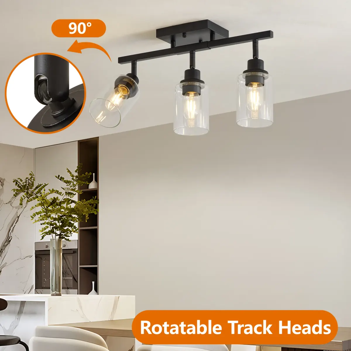 Clear glass semi-flush mount, 3 lights, black, view 3