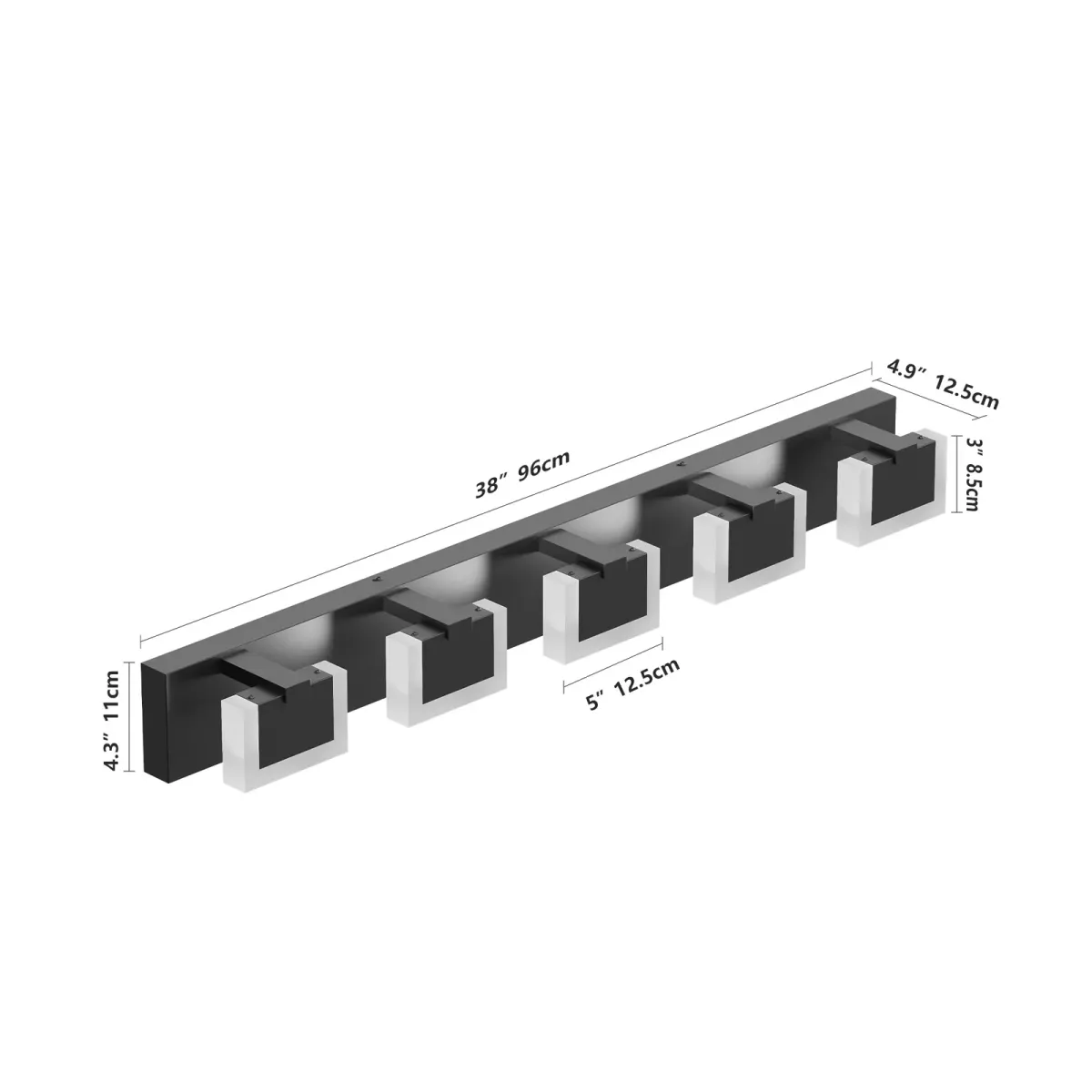 Up-and-down LED vanity bar, 5 lights, black, view 6