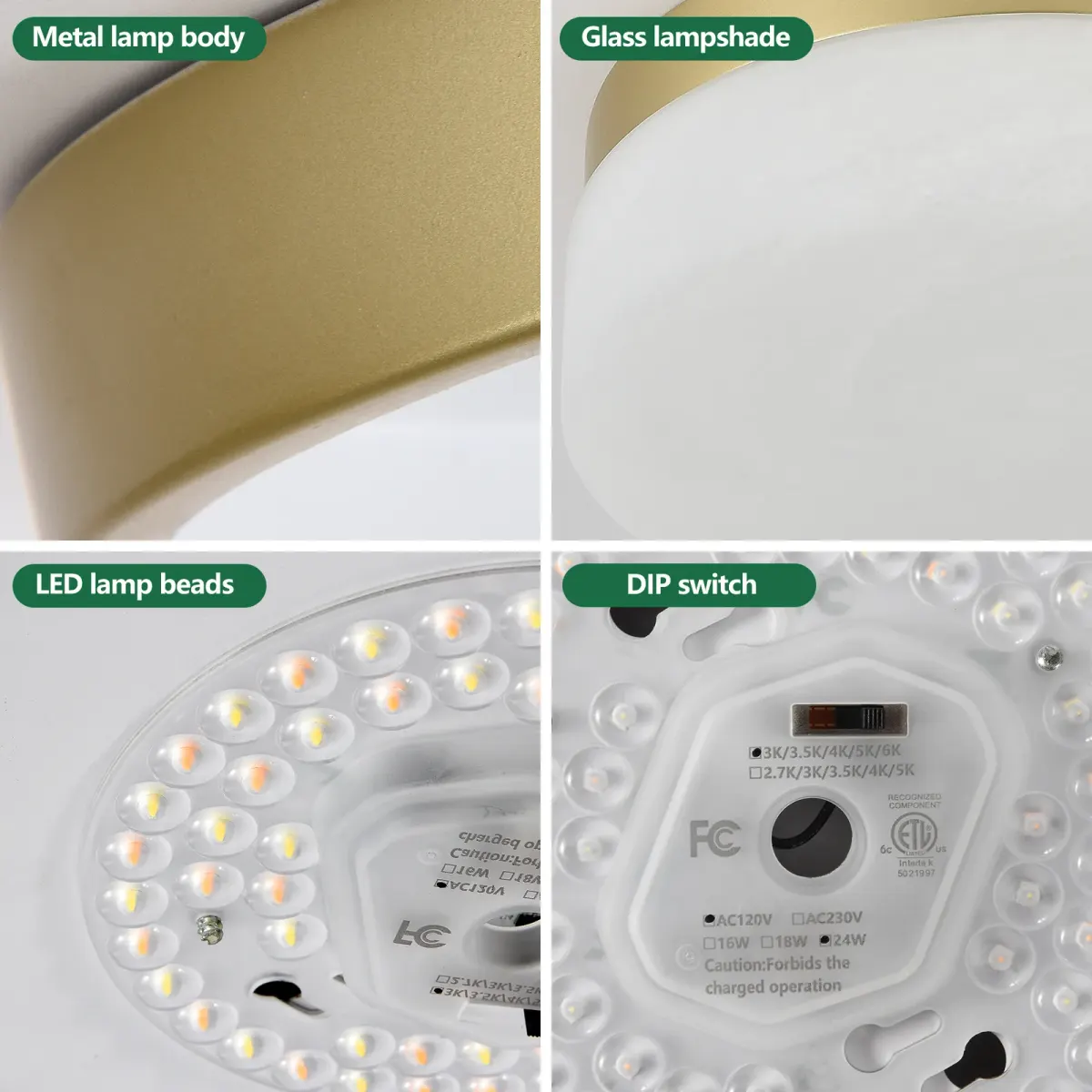 Low-profile LED flush mount, 11.4 in, gold, manufacturer image 3