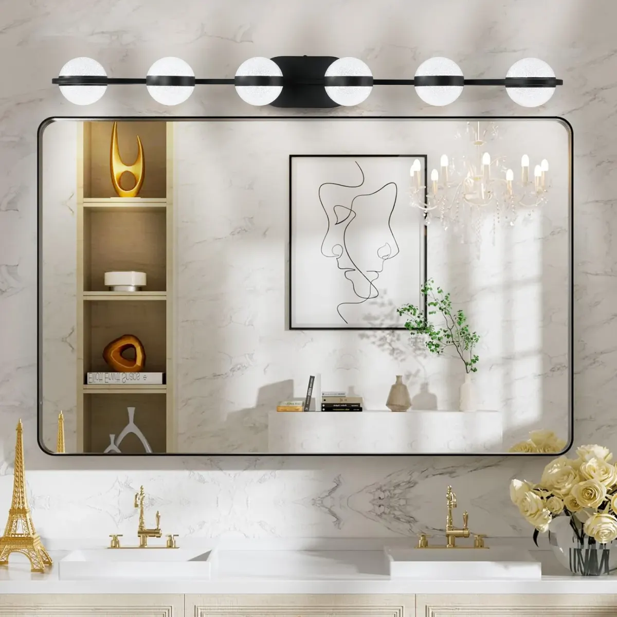 Acrylic crystal vanity bar, 6 lights, black, view 7