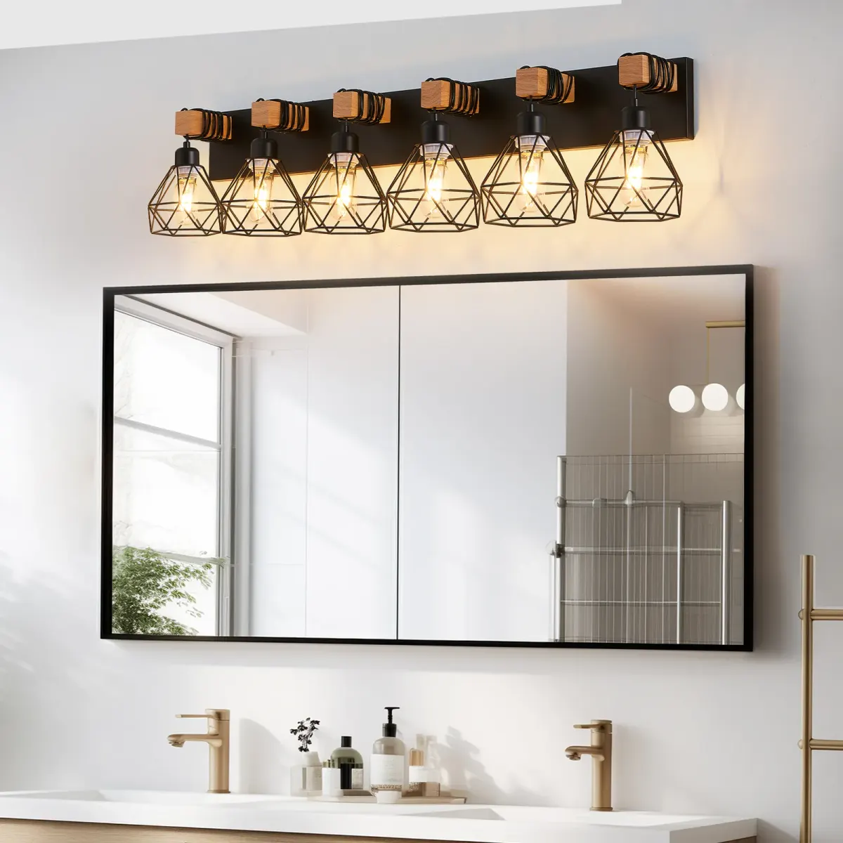Cage vanity bar, 6 lights, black