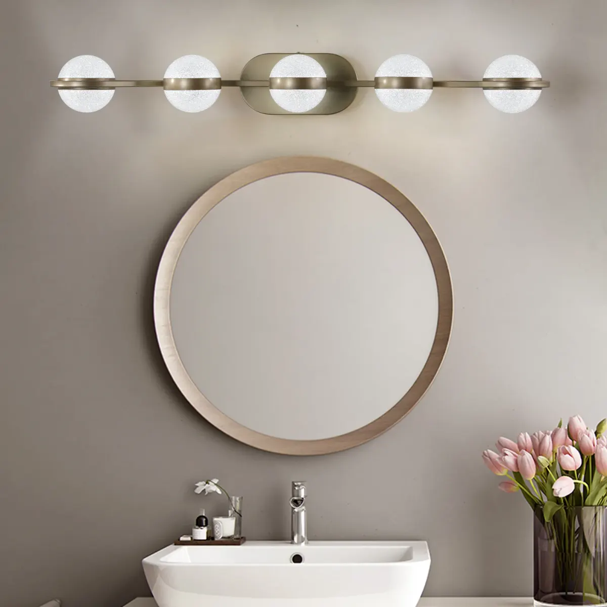 Acrylic crystal vanity bar, 35.4 in, gold, view 3