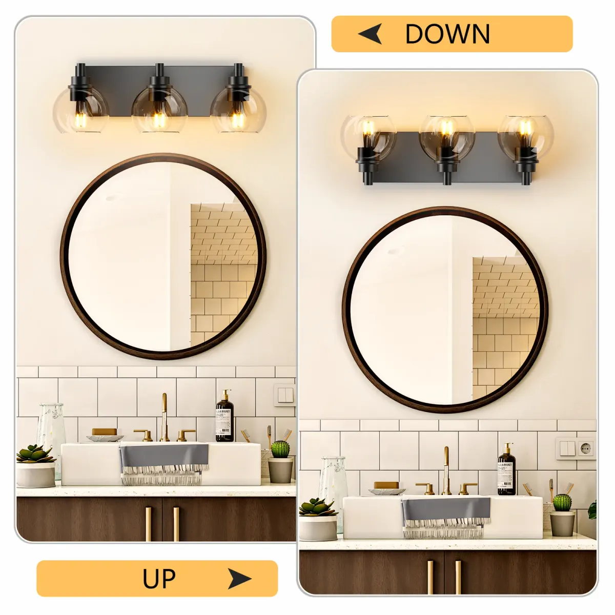 Clear glass vanity bar, 3–6 lights, 19.3–40.6 in, 3 lights, black, view 5