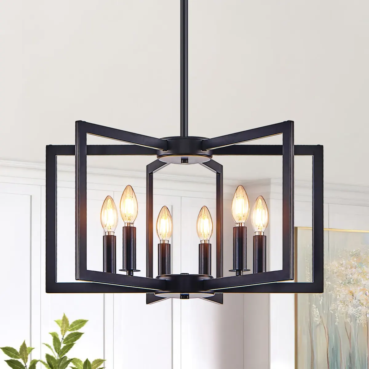 6-light geometric chandelier, black, view 3