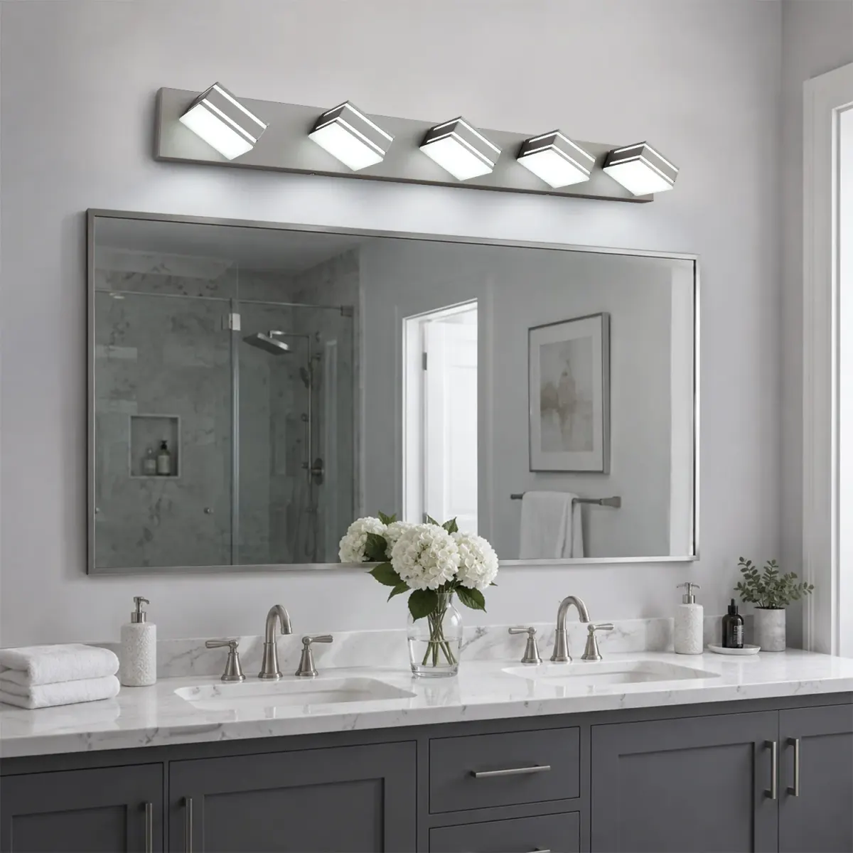 Acrylic vanity bar, 3–6 lights, 23.6–47.2 in, 5 lights, brushed nickel, view 4