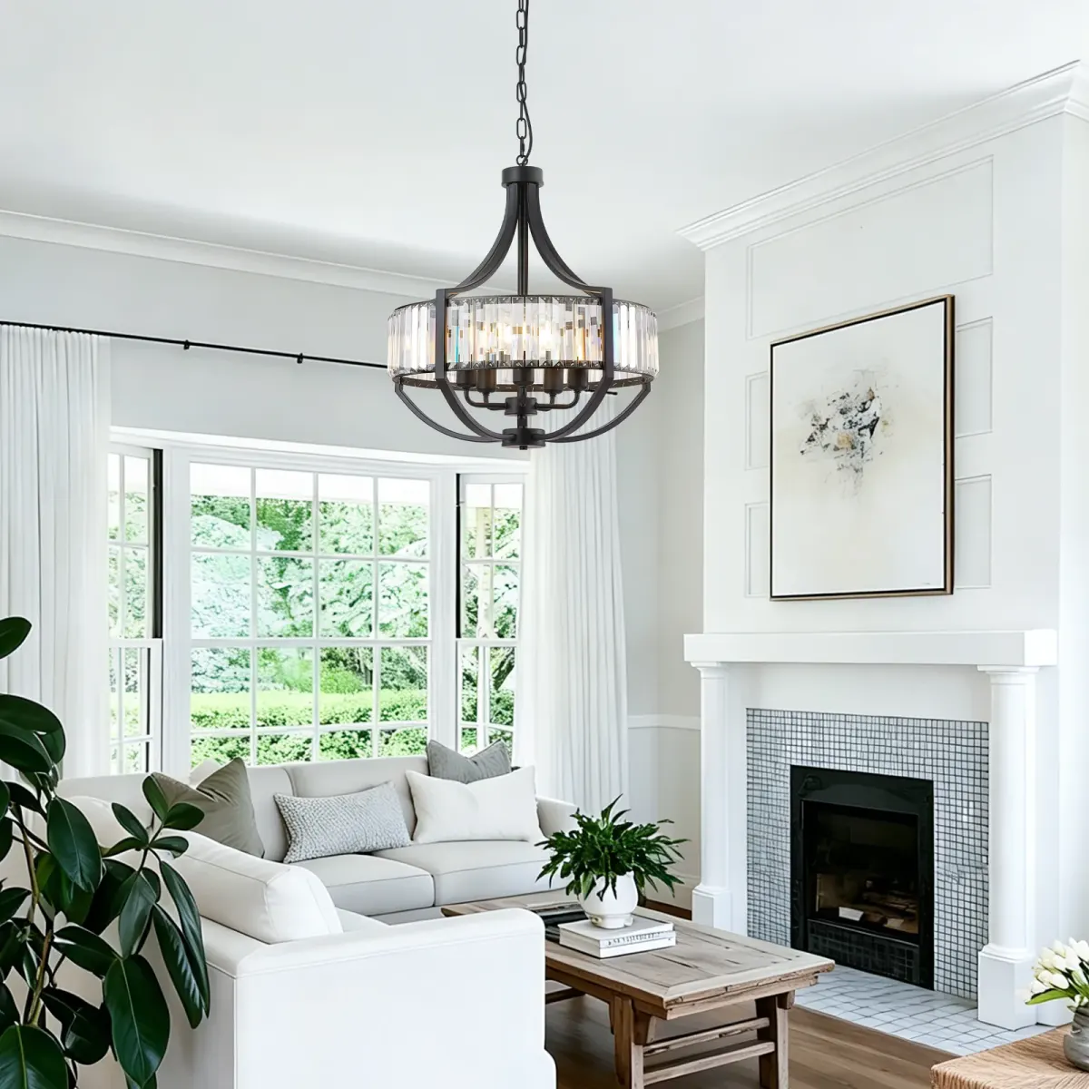 5-light crystal chandelier, black, view 3