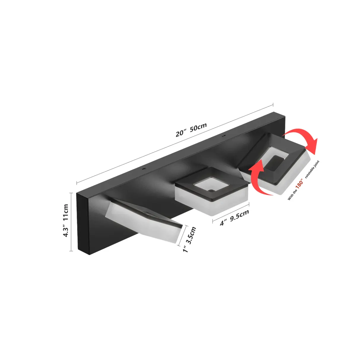 Acrylic vanity bar, 3–6 lights, 19.7–39 in, 3 lights, black, view 6