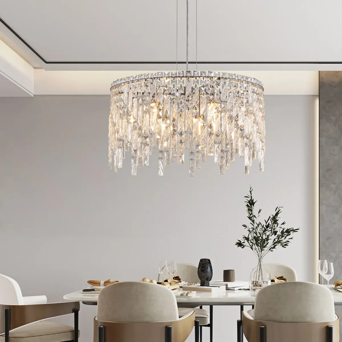 Crystal rectangle chandelier, 23.6 in, chrome, view 3