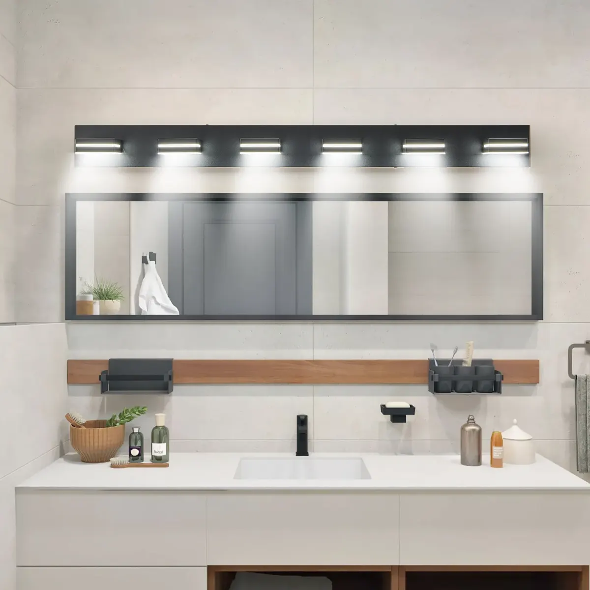 Minimalist LED vanity bar, 6 lights, black