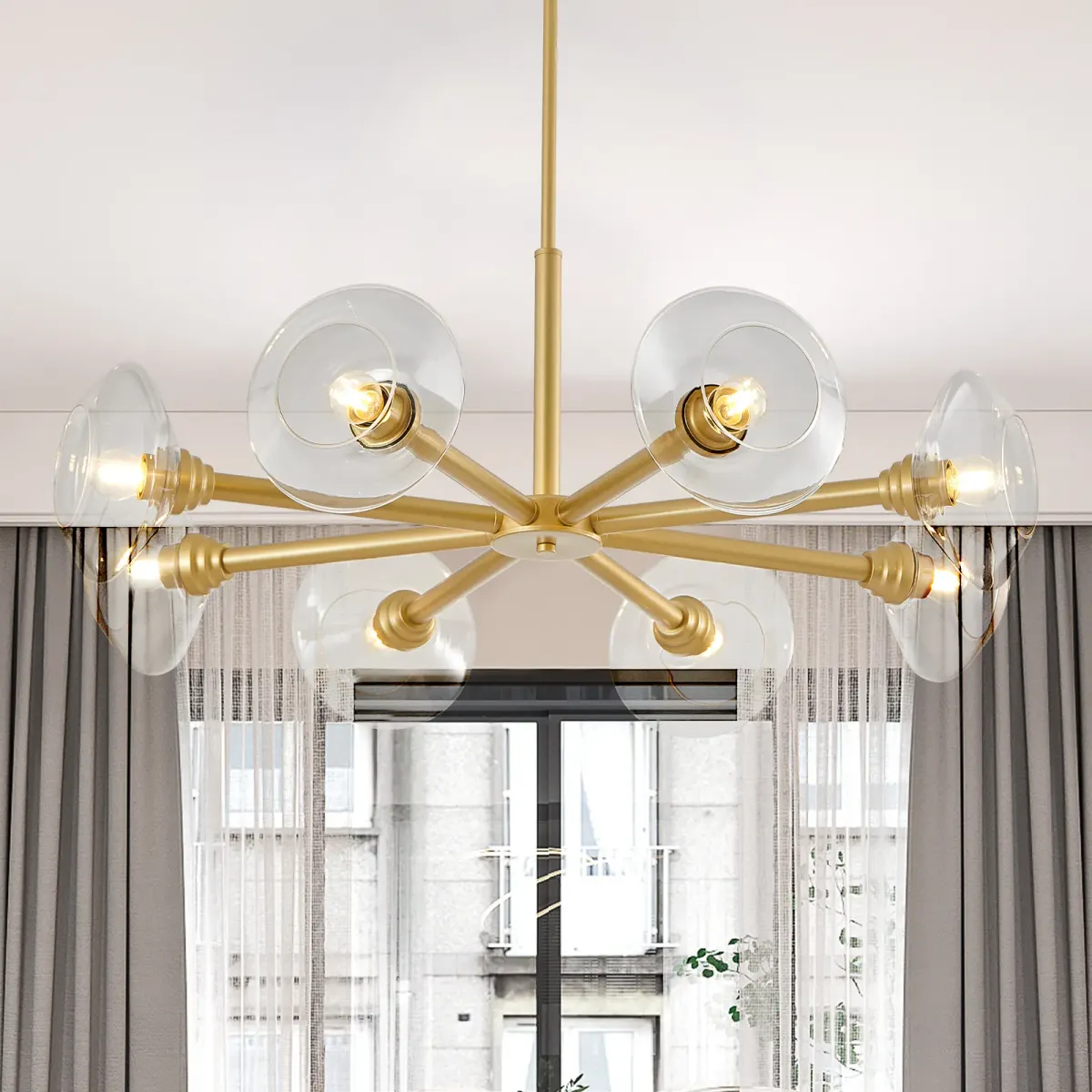 8-light clear glass sputnik chandelier, gold, view 7