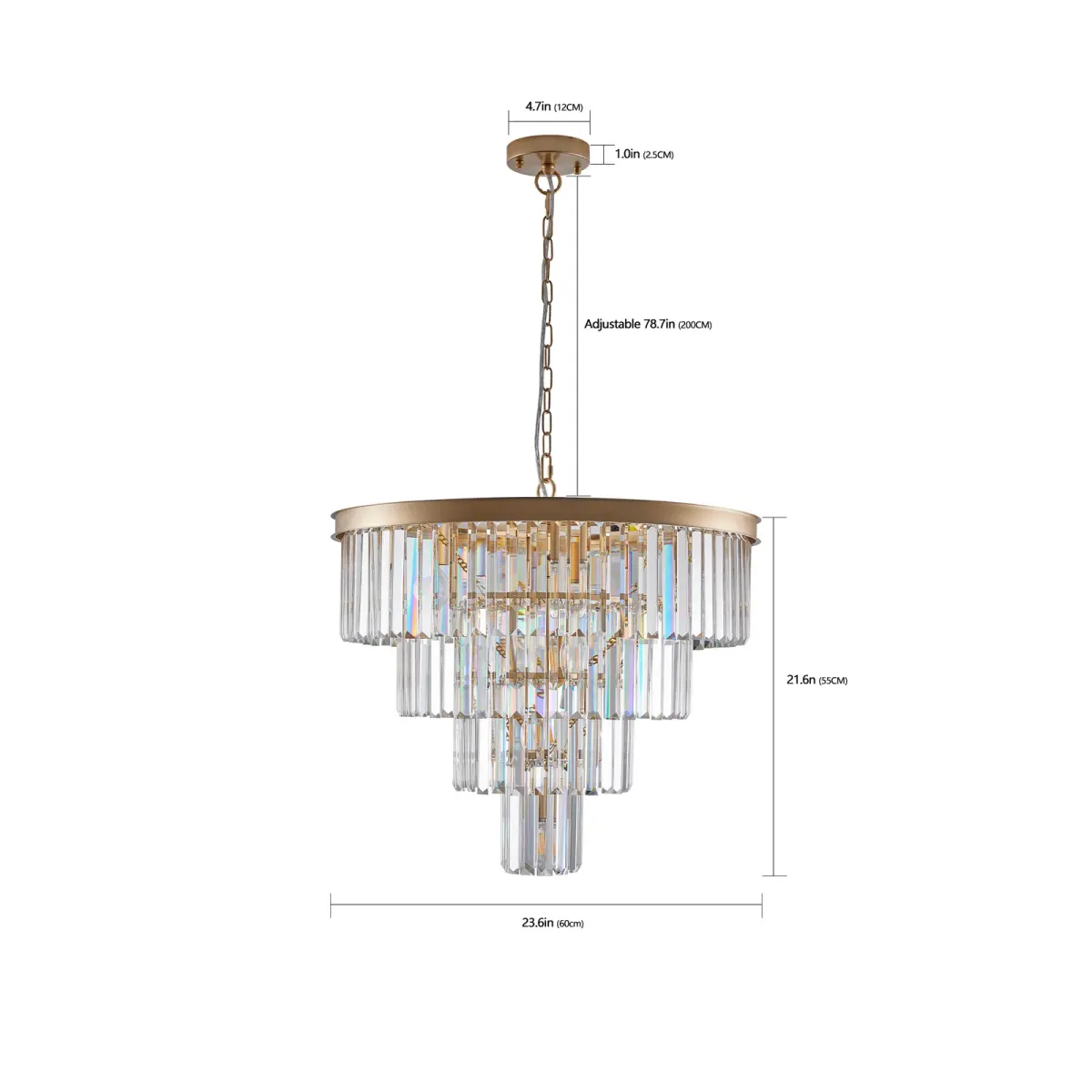 Crystal chandelier, 23.6 in, gold (L005006-D600-P12G), manufacturer image 2