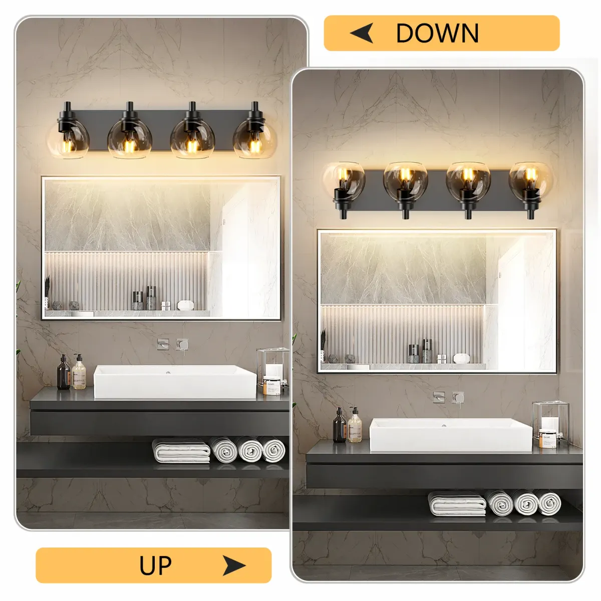 Clear glass vanity bar, 3–6 lights, 19.3–40.6 in, 4 lights, black, view 4