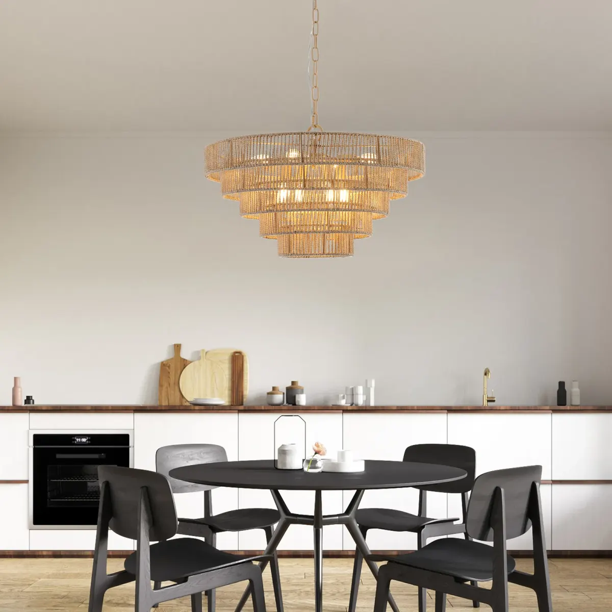 Rope chandelier, 23.6 in, wood, view 3
