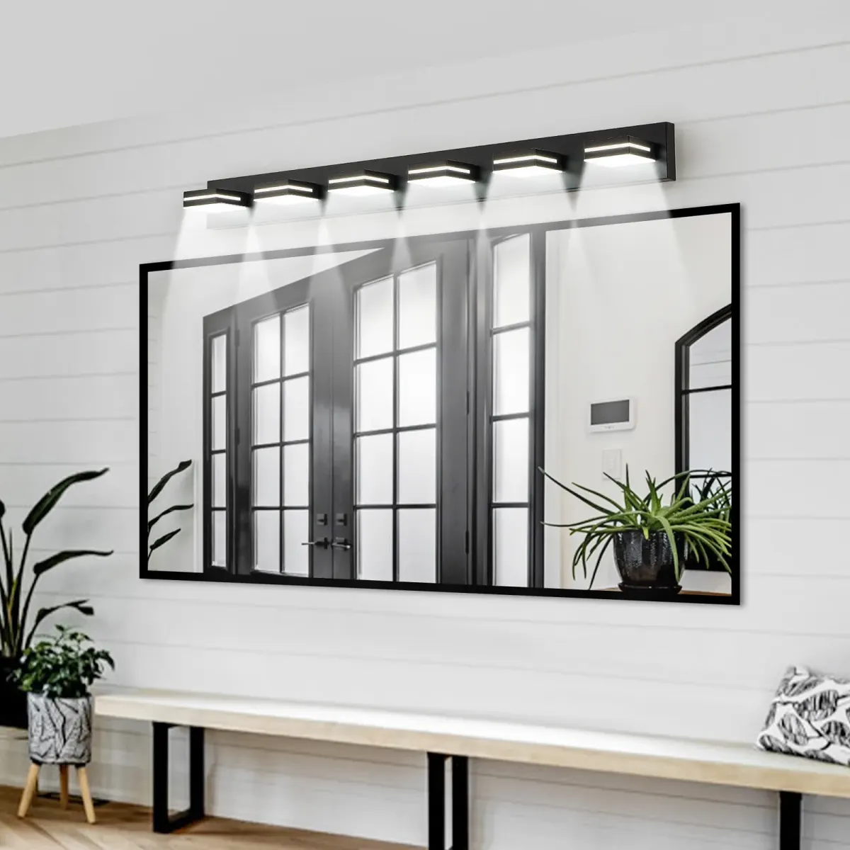 Minimalist LED vanity bar, 6 lights, black, view 5