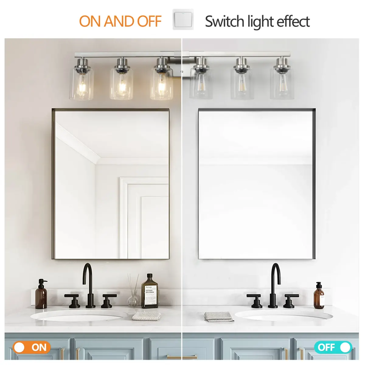 Clear glass vanity bar, 6 lights, chrome, manufacturer image 1