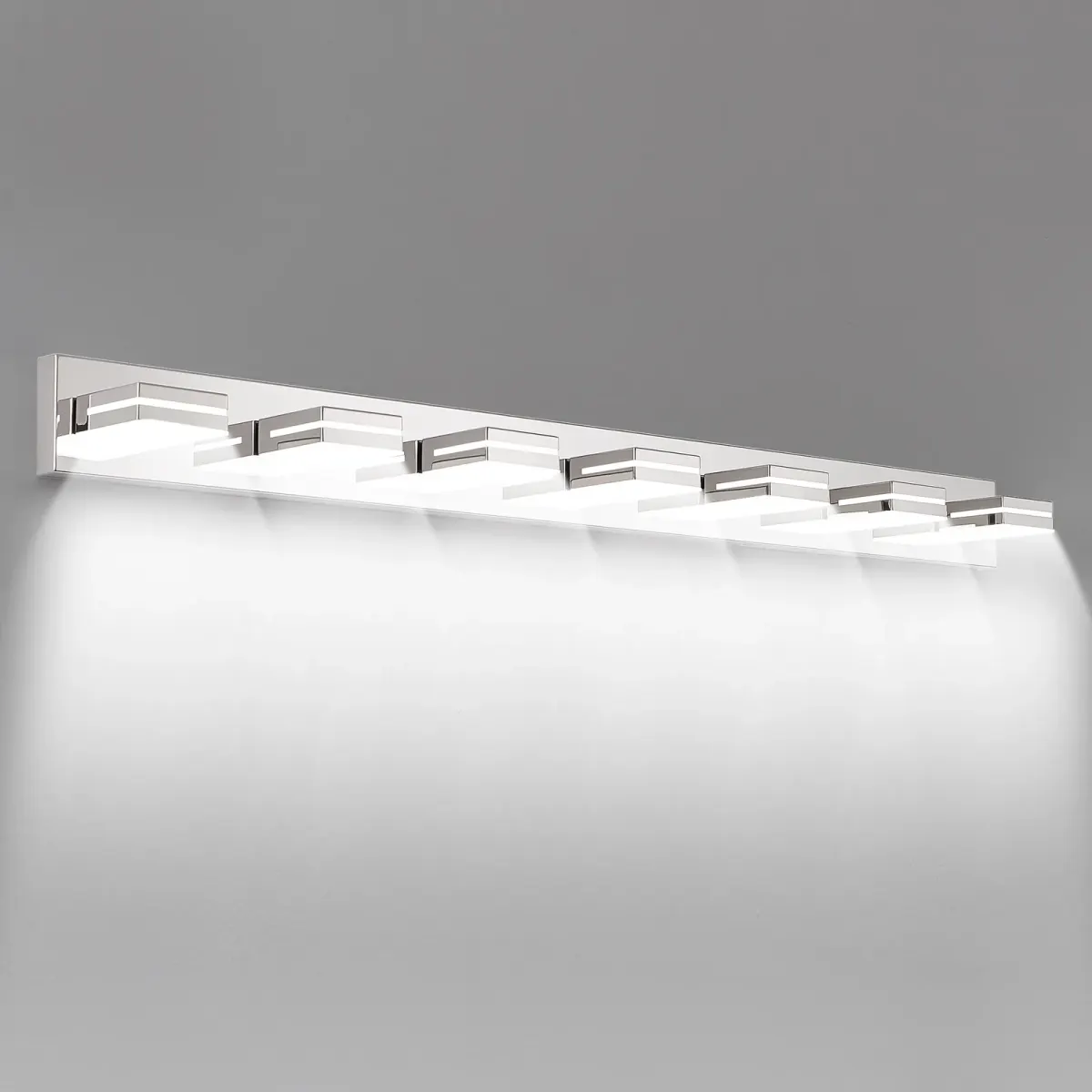 Minimalist LED vanity bar, 7 lights, chrome, view 3