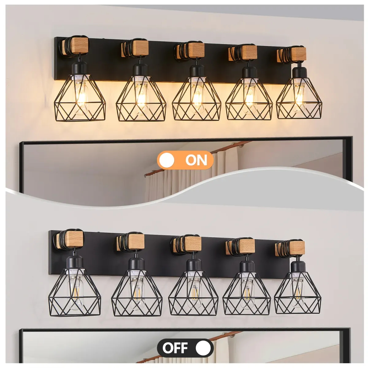 Cage vanity bar, 5 lights, black, view 4