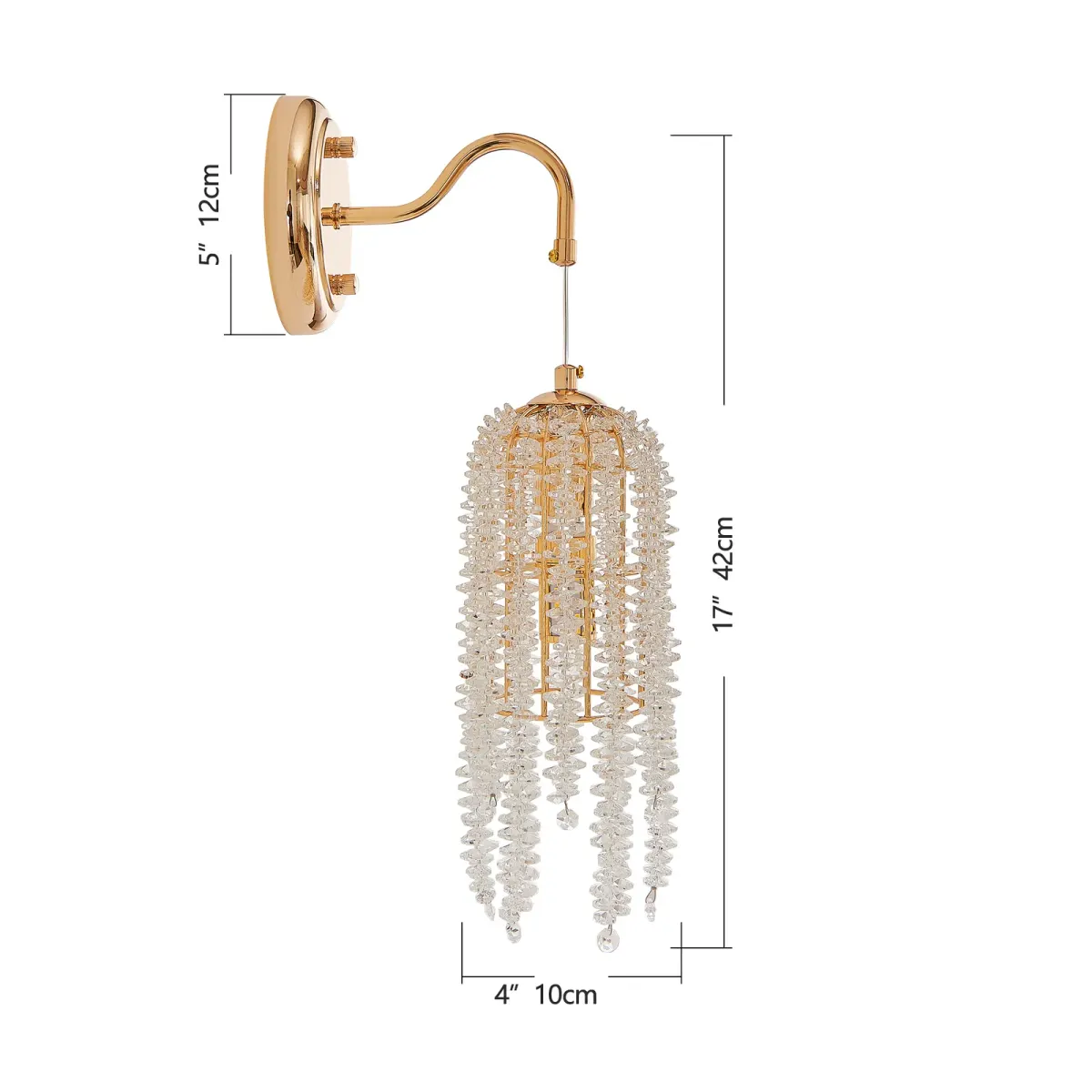 Crystal pendant, 7.7 in, gold, dimension drawing 1