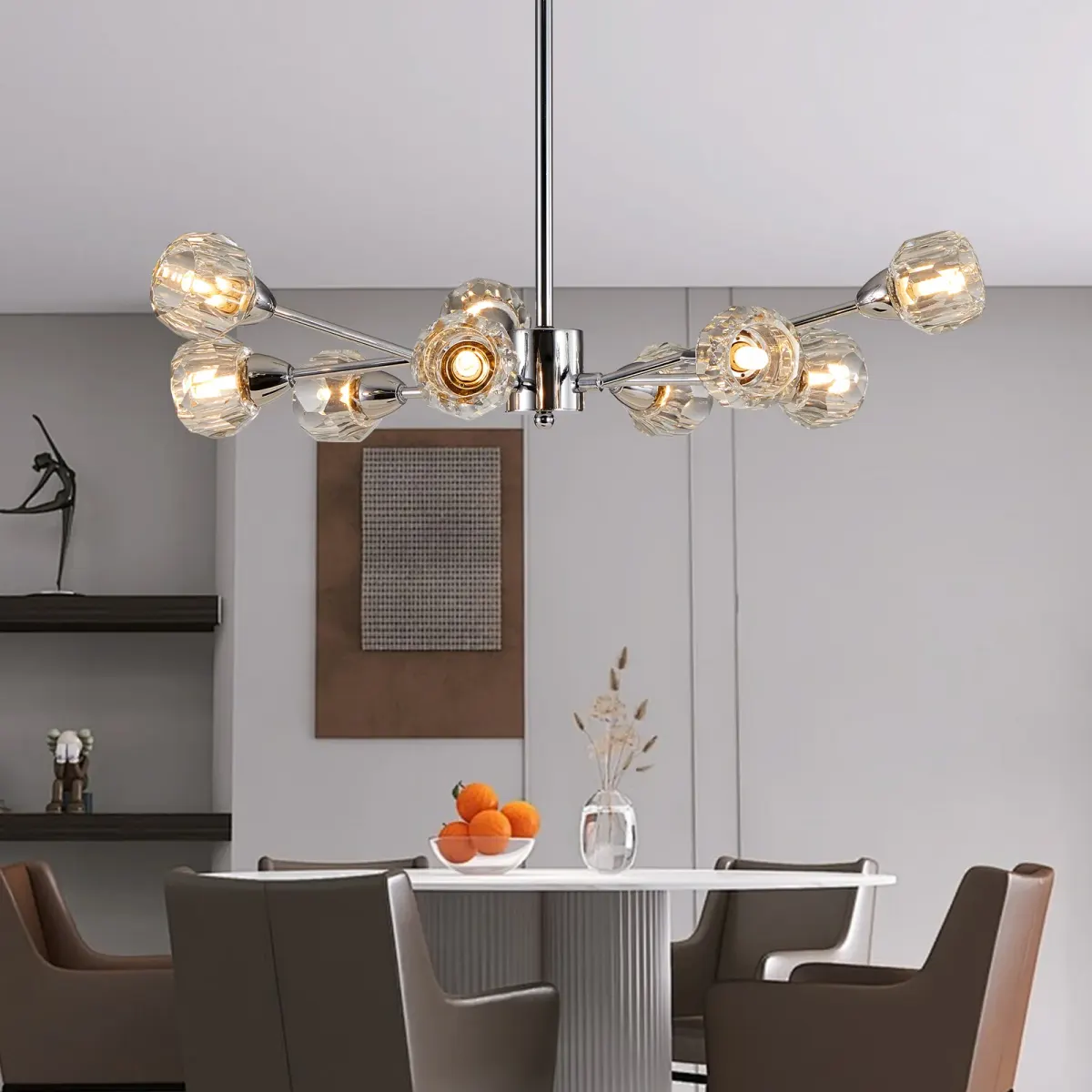 Crystal chandelier, 9 lights, 9 lights, chrome, view 2