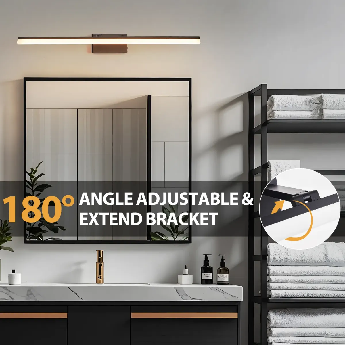Linear LED vanity light, 39.4 in, black, manufacturer image 2