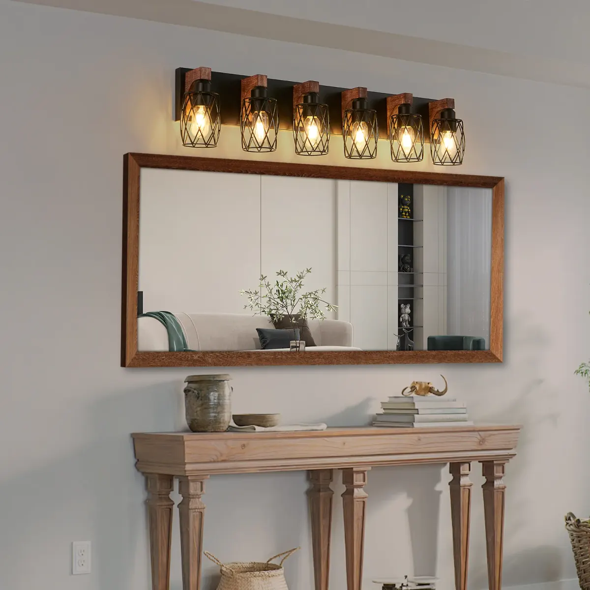 Cage wall sconce, 6 lights, walnut