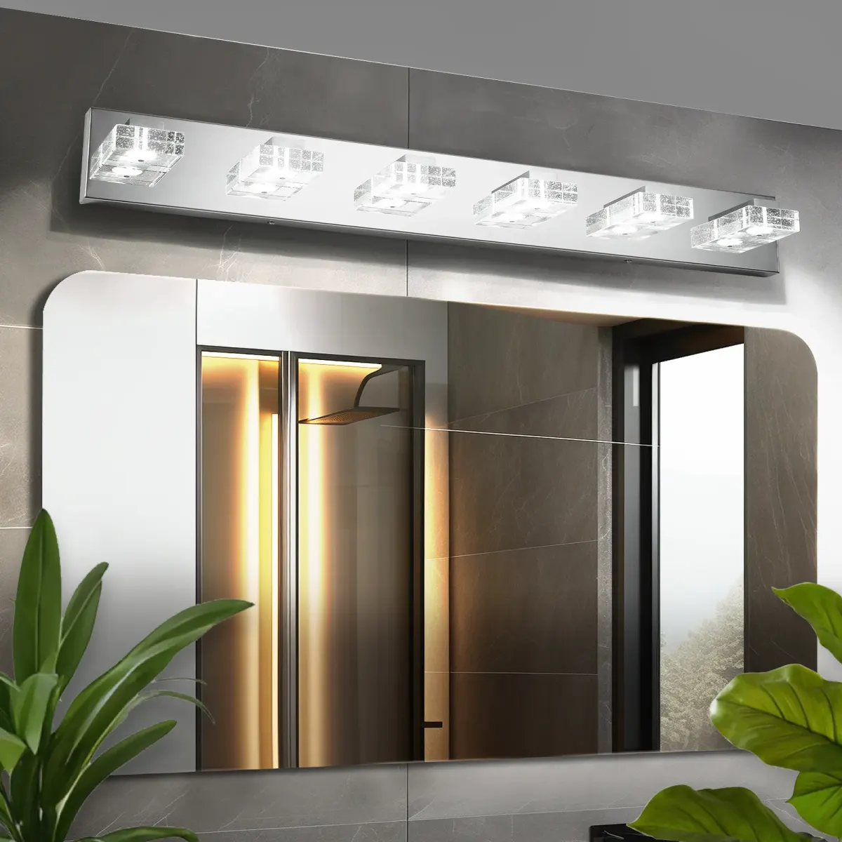Acrylic vanity bar, 5–6 lights, 6 lights, chrome, view 2