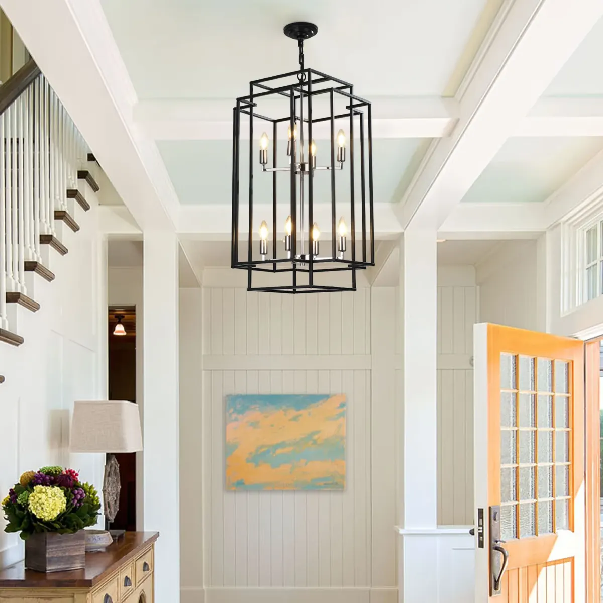 Geometric pendant chandelier, 8 lights, chrome, view 8