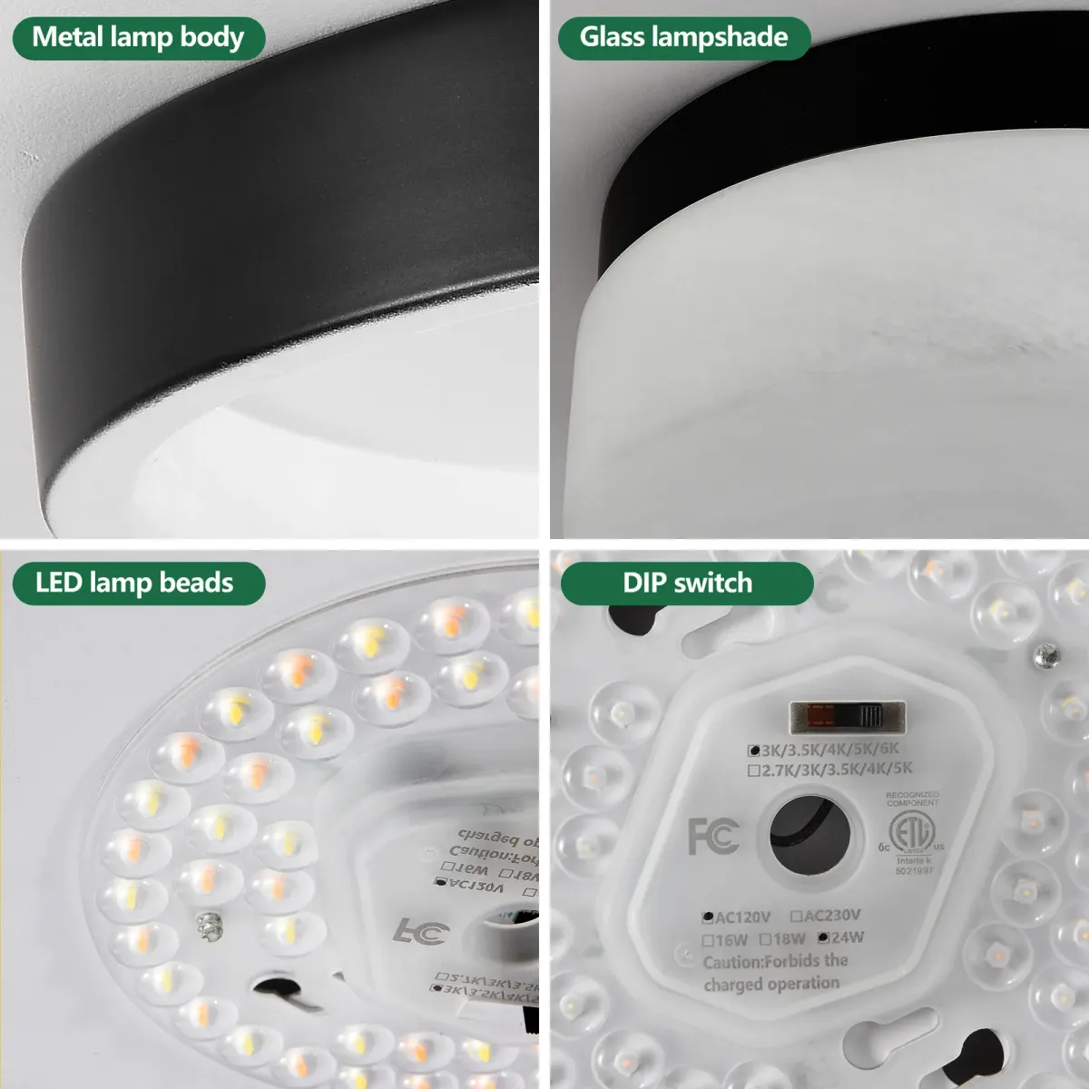 Low-profile LED flush mount, 11.4 in, black, view 6