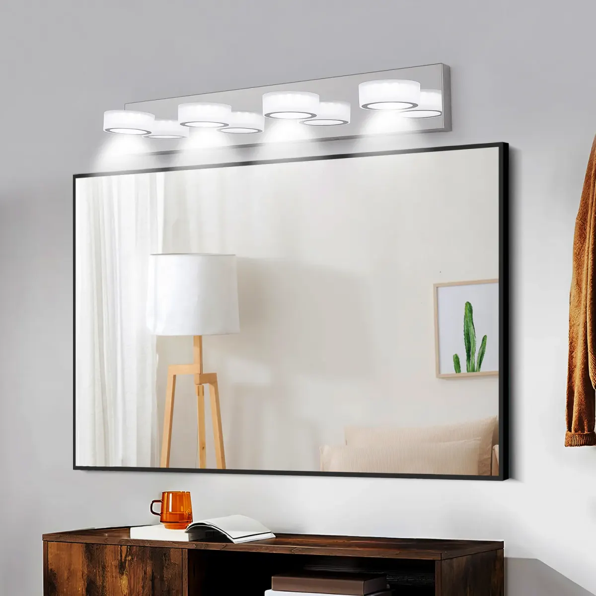 Acrylic shade vanity bar, 4 lights, chrome, view 3