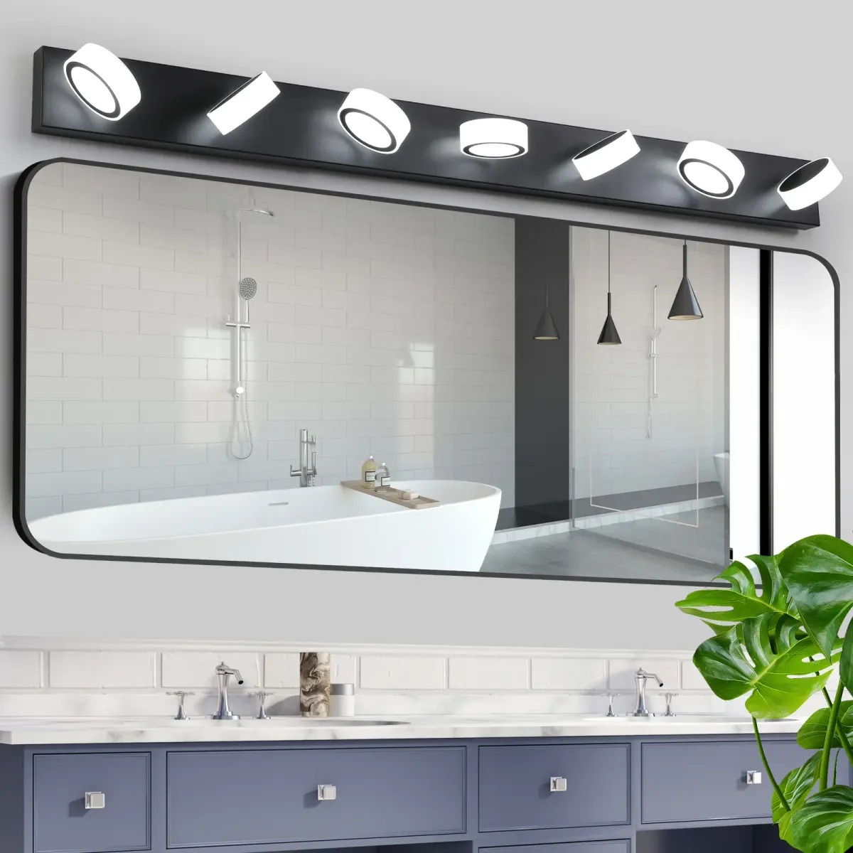 Acrylic shade vanity bar, 7 lights, black, view 2
