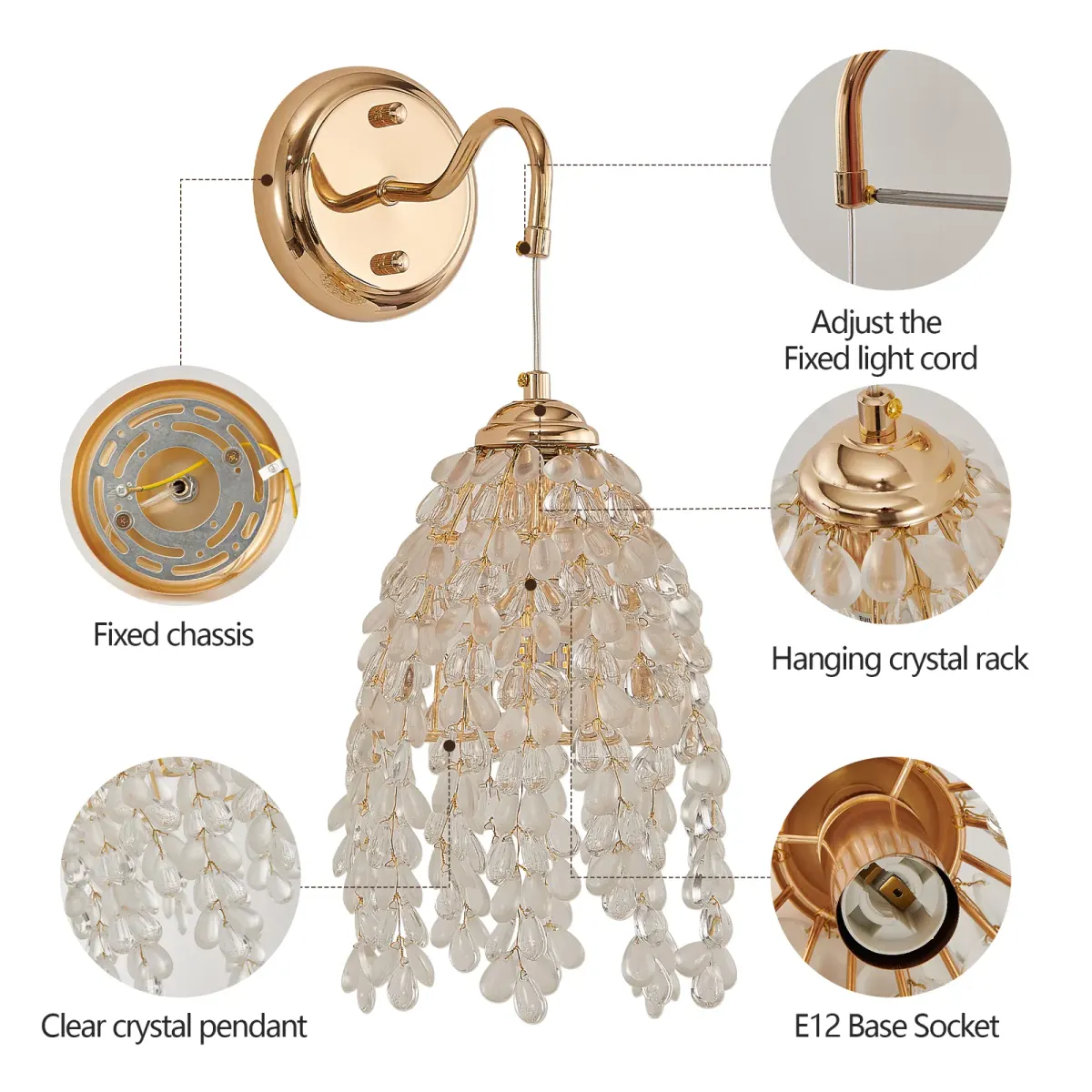 Crystal pendant, 8.7 in, gold, manufacturer image 2