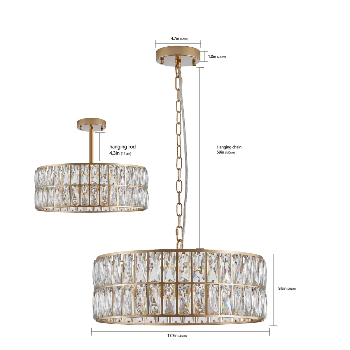 6-light crystal drum chandelier, gold, view 6